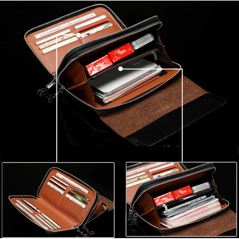 Bolso De Mano Para Hombre Con Diseño De Animales De Negocios Con Correa Para La Muñeca, Bolsos Grandes De Cuero PU Para Hombre, Billeteras, Tarjetero