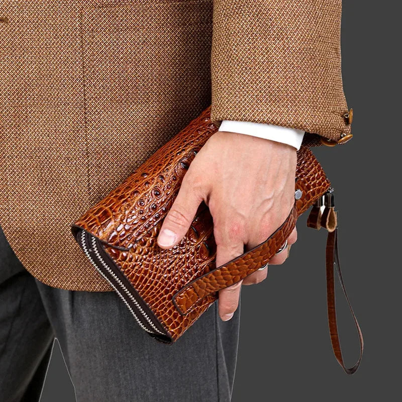 Bolso De Mano Para Hombre Con Diseño De Animales De Negocios Con Correa Para La Muñeca, Bolsos Grandes De Cuero PU Para Hombre, Billeteras, Tarjetero