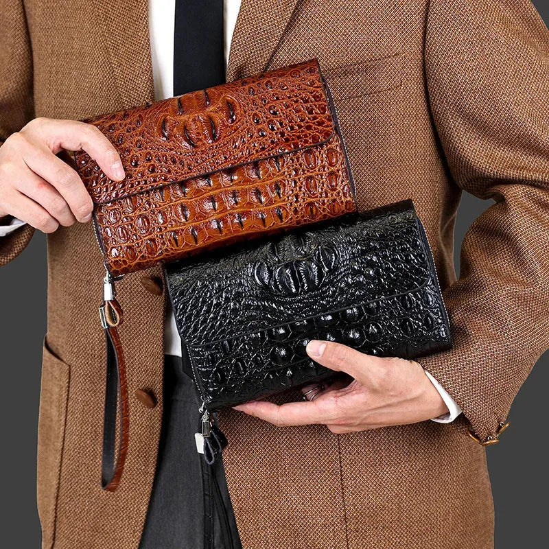 Bolso De Mano Para Hombre Con Diseño De Animales De Negocios Con Correa Para La Muñeca, Bolsos Grandes De Cuero PU Para Hombre, Billeteras, Tarjetero